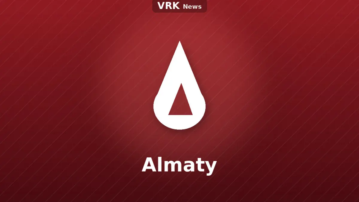 Graphic: a flame and the words Almaty