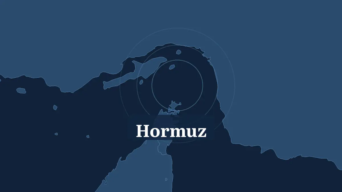Graphic: a map of the Strait of Hormuz with the word Hormuz