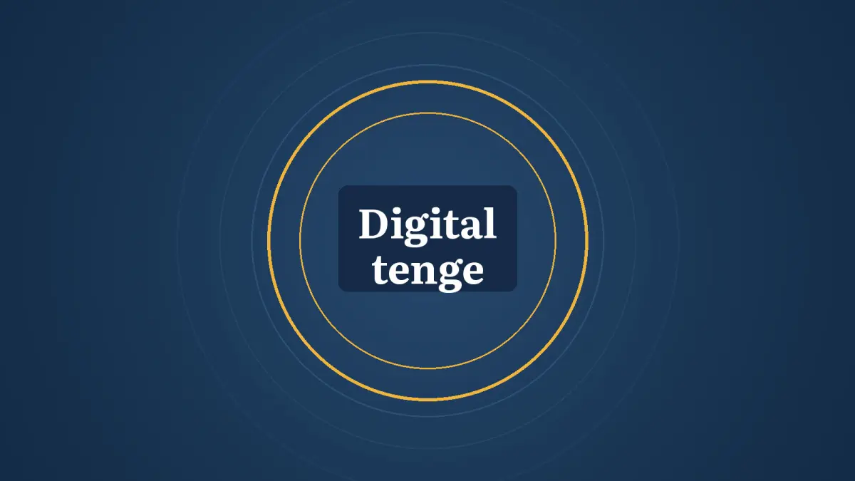 Graphic: rings and the words Digital tenge