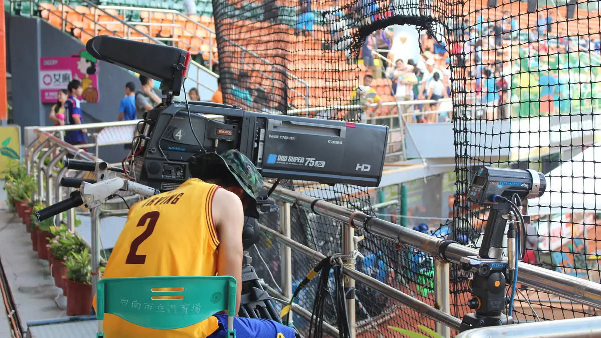 A television camera at a stadium