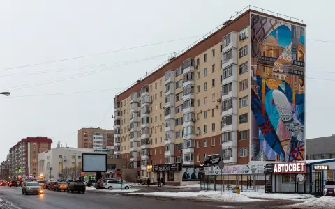 A residential block with a shop on the ground floor in Astana, February 2019