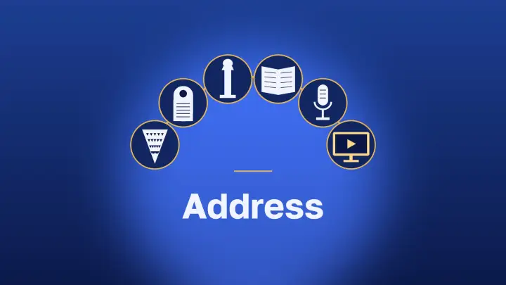 An arc of the media of the address: clay cone, stele, pillar, codex, microphone, screen