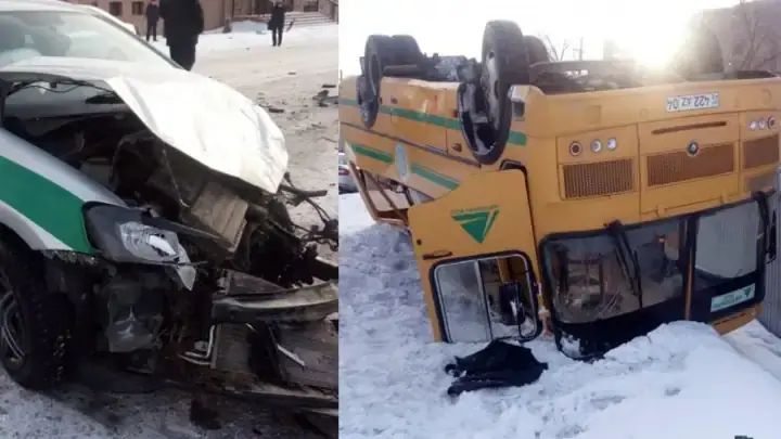 Столкнулись автобус и такси — 26 человек в больнице Актобе