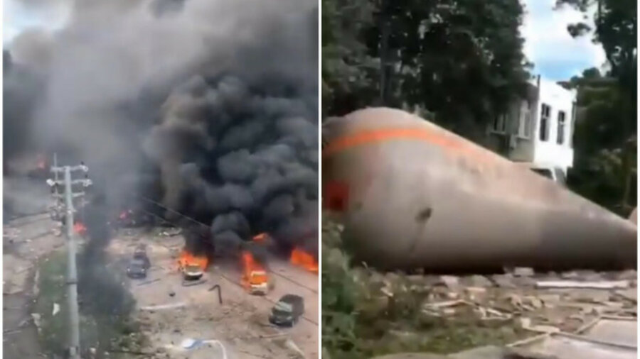 Взрыв бензовоза в Китае: цистерна пролетела сотни метров, видео 