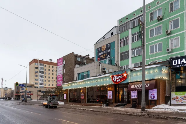 A street with shops and cafés in Astana, February 2019
